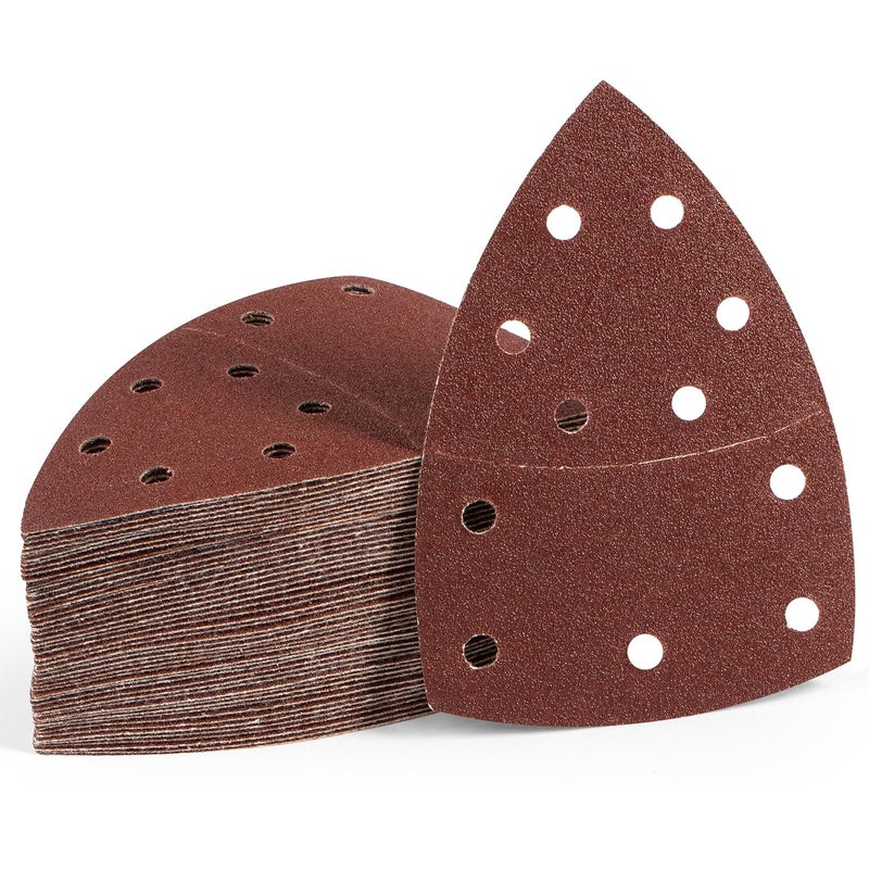 Shawya 50 PCS Mouse Sander Sandpaper for Mouse Sander 11 Hole Detail Sandpaper Sanding Paper 80 Grit Hook and Loop Sander Pads Triangular Sanding Sheets Abrasive Sanding Paper - Image 1